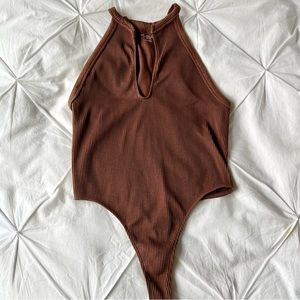 Urban Outfitter Out From Under Ribbed V-Cut Bodysuit in Brown